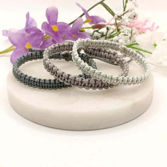 Macrame Cord Bracelet โ Gray Shades | Waterproof & Adjustable - Picture 6 of 14
